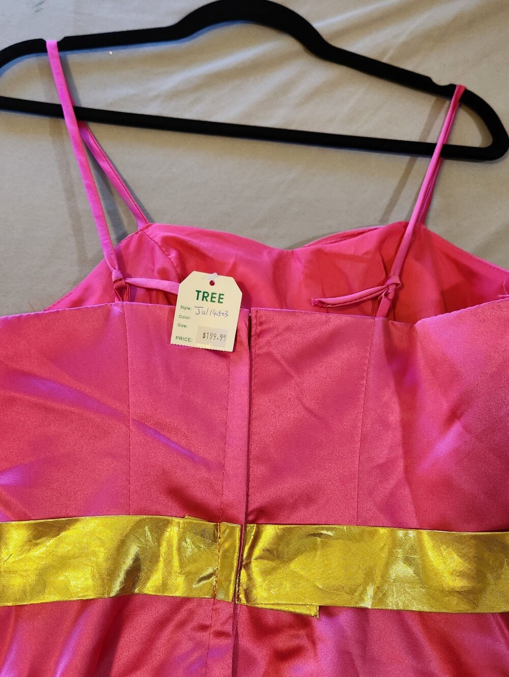 Pink Satin Party Dress with Gold Tone Bow - Picture 7 of 9